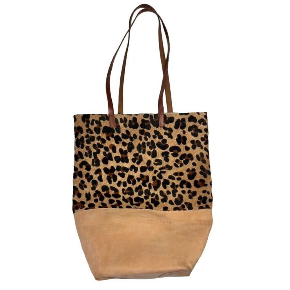 BASIL RACUK Women's Leather With Fur & Leopard Print Patch Sack  Shoulder Bag